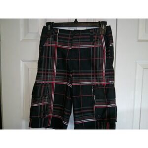 Vintage OP Boys Plaid Cargo Shorts Casual Activewear Black Red Size‎ 12